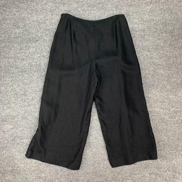 Lafayette 148 Gaucho Linen Pants Womens 8 Solid Black Wide Leg Side Zip Cropped - Picture 8 of 12
